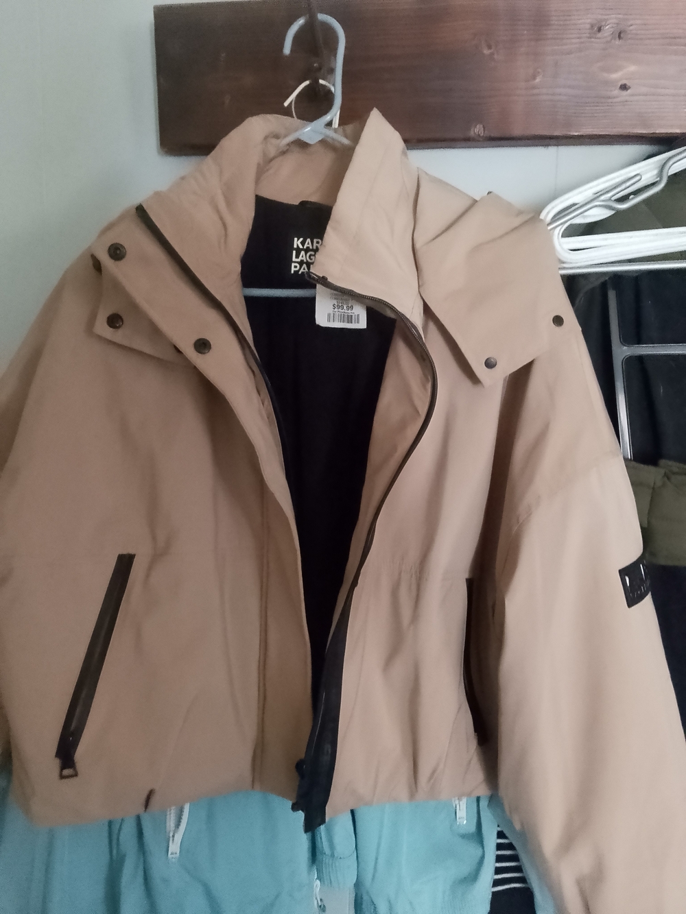 KARL LAGERFELD Hooded Ski Jacket in Brown New